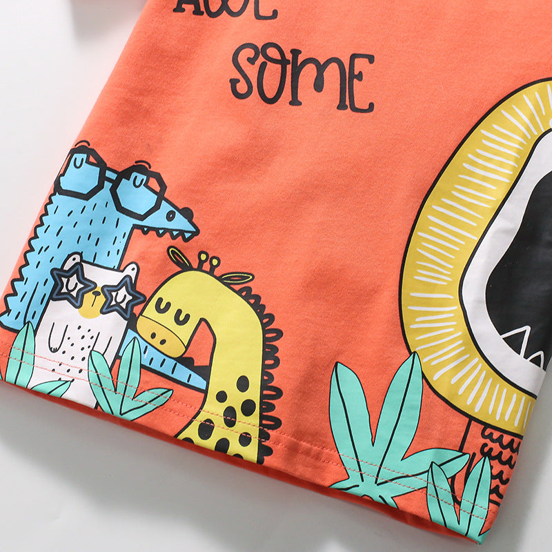 Cartoon Cotton Round Neck Short Sleeve T-shirt for Girls