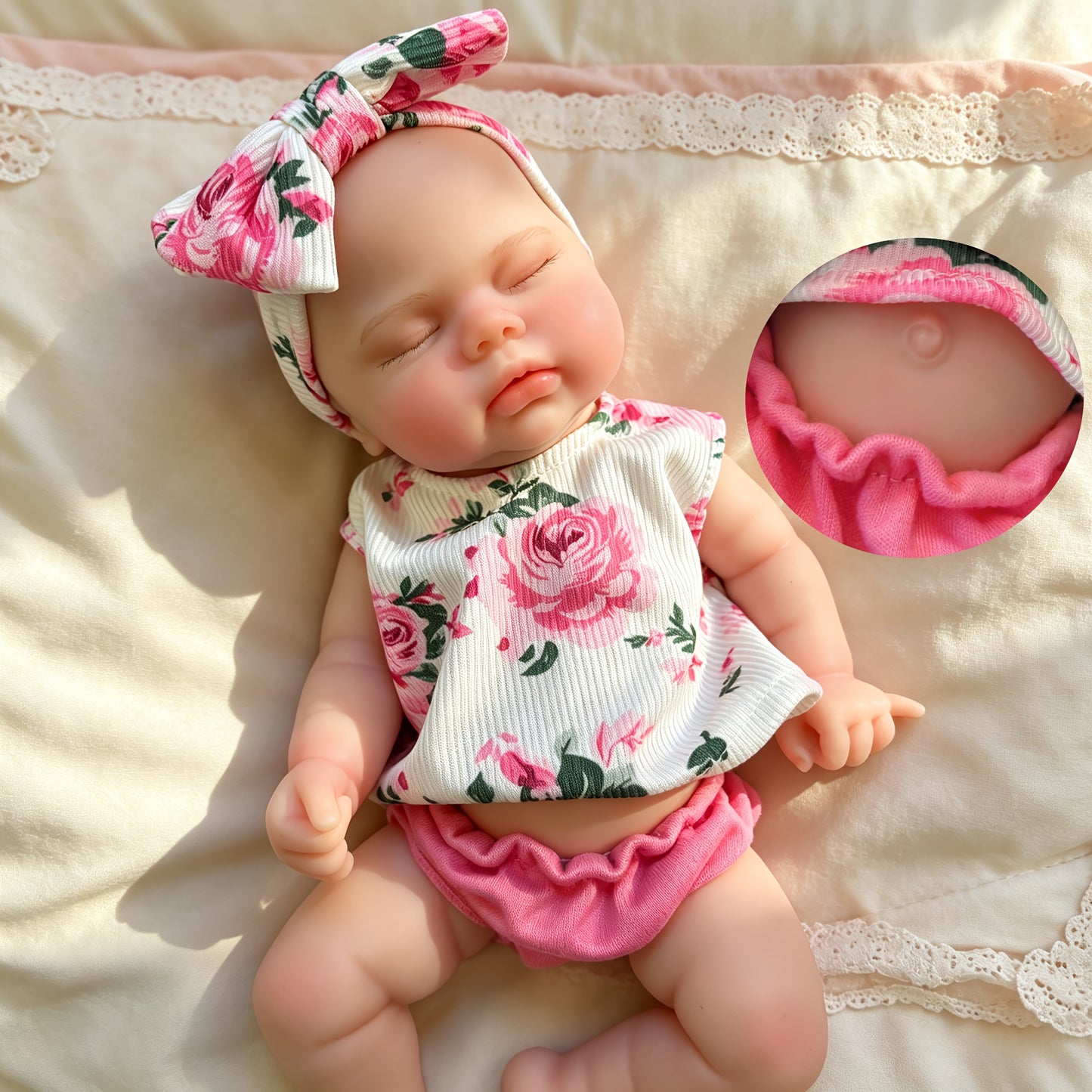 30cm Full Silicone Closed Eyes Triplets Reborn Doll Girls In Floral Outfits