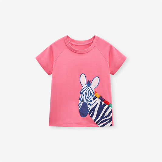 Breathable Cotton Zebra Print Short Sleeve T-shirt for Kids