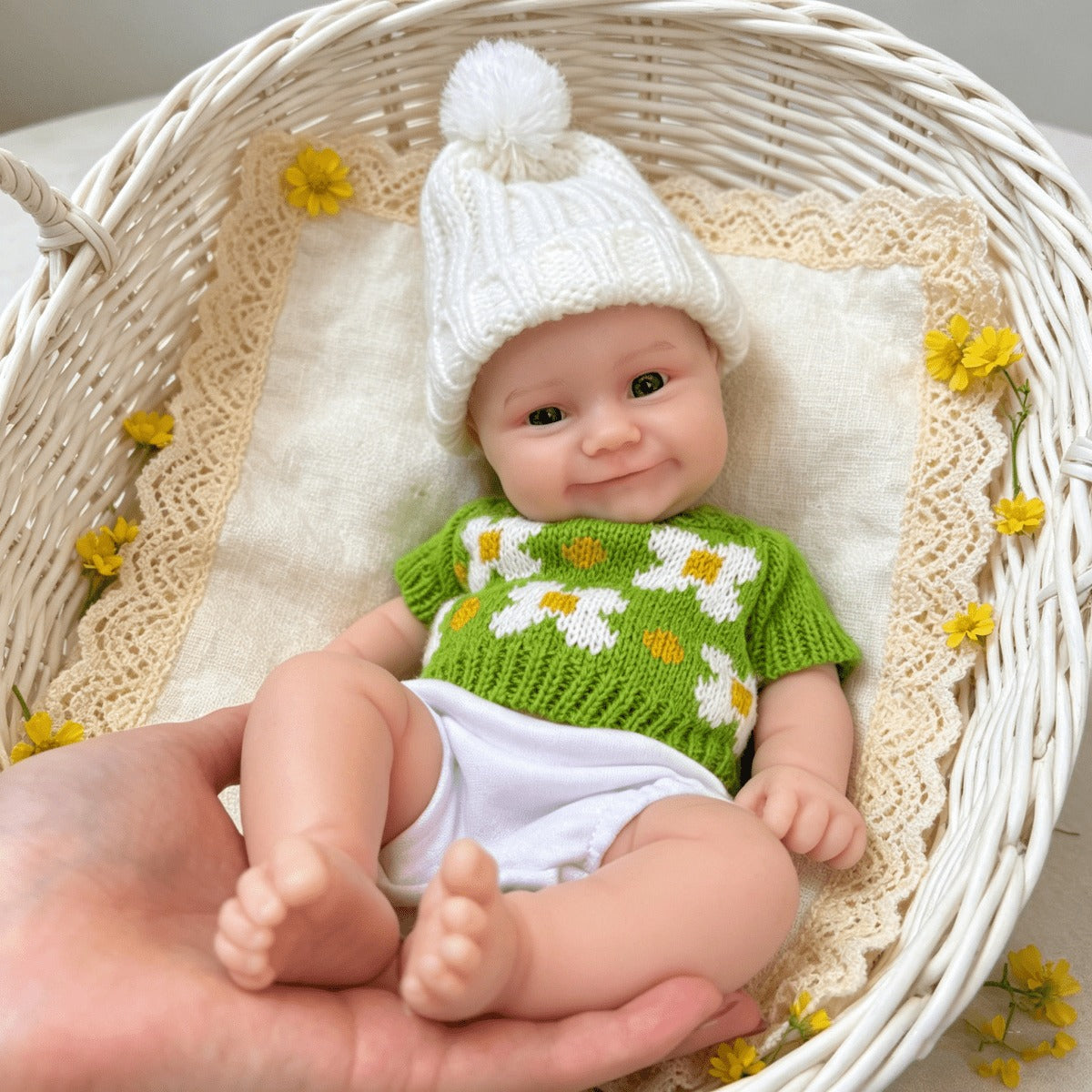 30cm Full Silicone Maddie Smile Reborn Baby Girl in Green Outfits