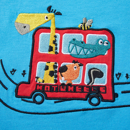 Blue Cartoon Crew Neck Short Sleeve T-Shirt for Boys