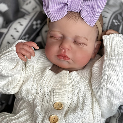 20 Inches Soft Touch Closed Eyes Loulou Reborn Baby Girl In White Overalls