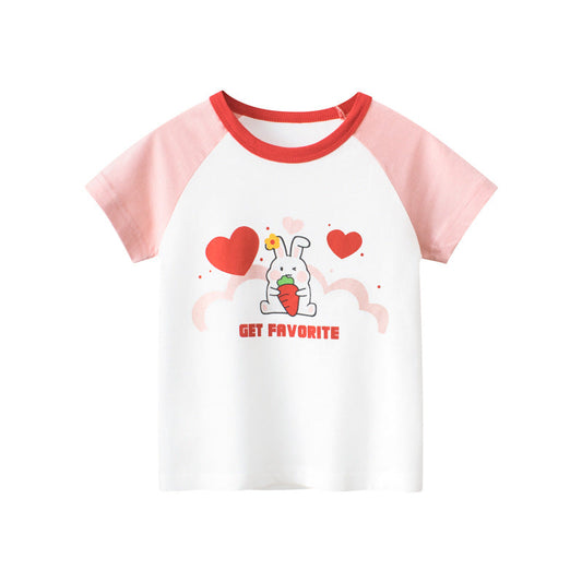 Short sleeve T-shirt with round neck with open love rabbit
