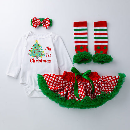 4-Piece Christmas Tree Printed Dress for 21/22/23 Inches Reborn Dolls