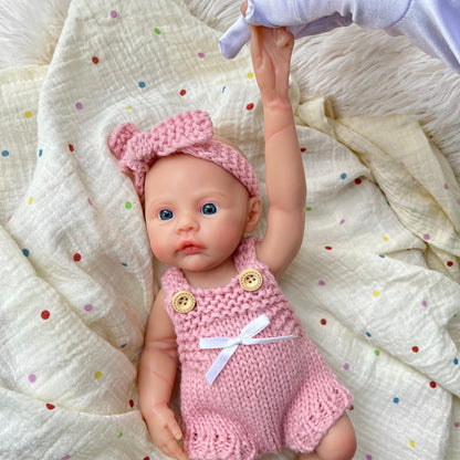 30cm Full Silicone Meadow Reborn Baby Girl in Pink Knit overalls