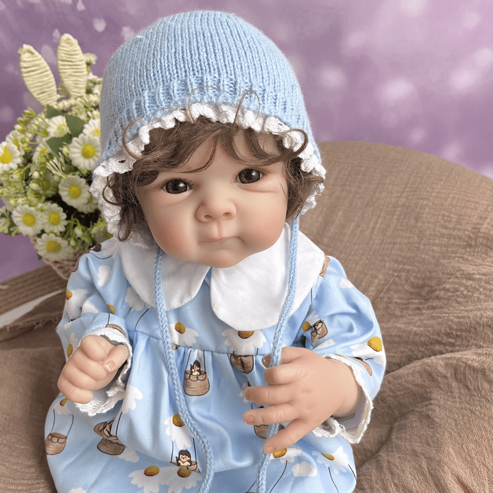 45cm Lifelike Short Hair Bettie Reborn Baby Girl in Blue Clothes