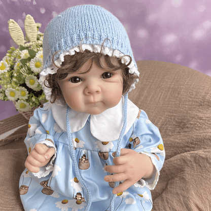 45cm Lifelike Short Hair Bettie Reborn Baby Girl in Blue Clothes