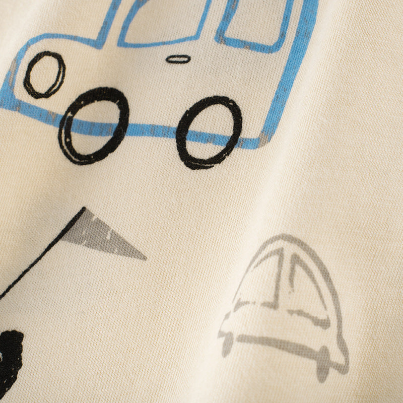 Cartoon Car Apricot Short Sleeve T-Shirt