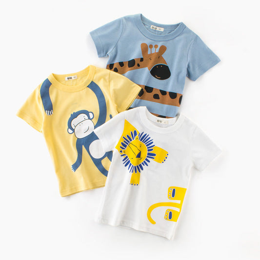 Cartoon Animal Round Neck Short Sleeve T-Shirt
