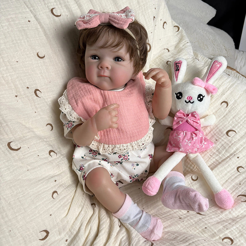 45cm Lifelike Vinyl Body Short Hair Bettie Reborn Baby Girl in Floral Outfits