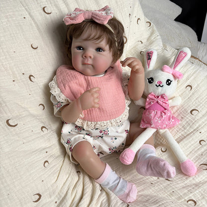 45cm Lifelike Vinyl Body Short Hair Bettie Reborn Baby Girl in Floral Outfits