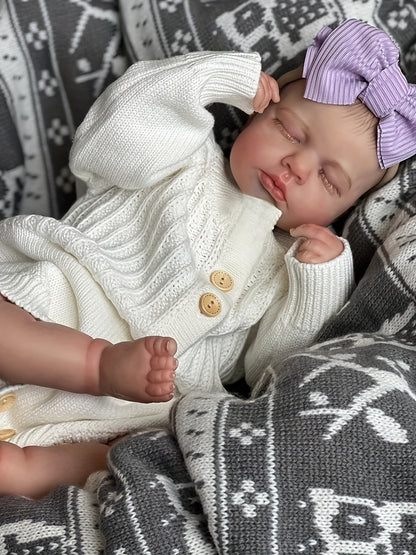 20 Inches Soft Touch Closed Eyes Loulou Reborn Baby Girl In White Overalls