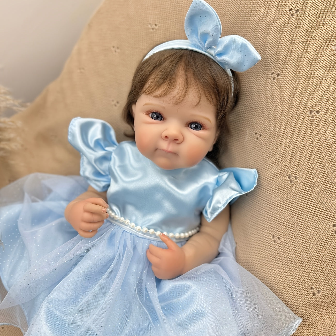 45cm Lifelike Vinyl Body Short Hair Bettie Reborn Girl in Blue Dress