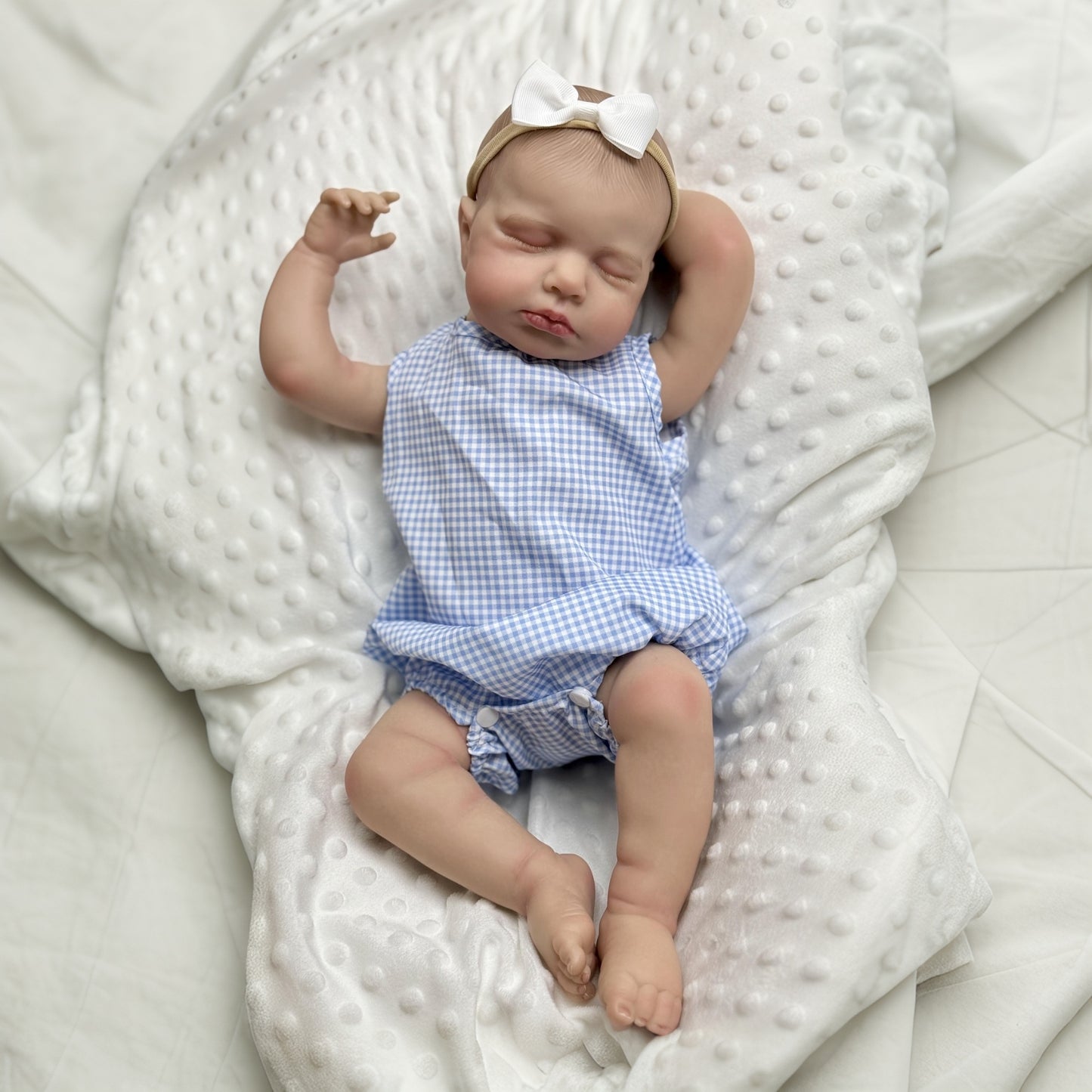 20 Inches 3D Skin Closed Eyes Loulou Reborn Baby Girl In Blue plaid romper