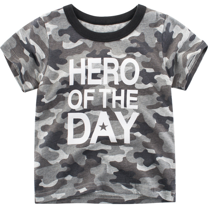 Kids' Short-Sleeved T-Shirt with Camouflage Writing