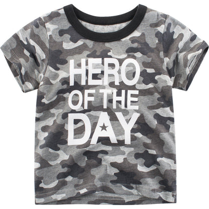 Kids' Short-Sleeved T-Shirt with Camouflage Writing