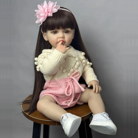 55cm Open Eyes Long Brown Hair Betty Reborn Doll Girl