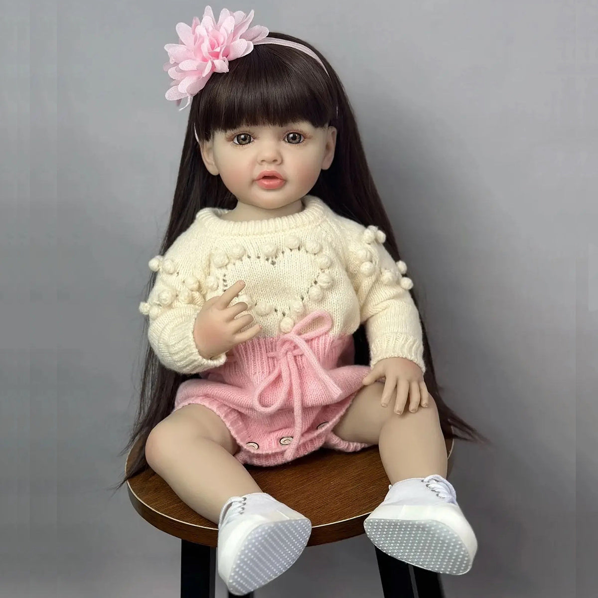 55cm Open Eyes Long Brown Hair Betty Reborn Doll Girl