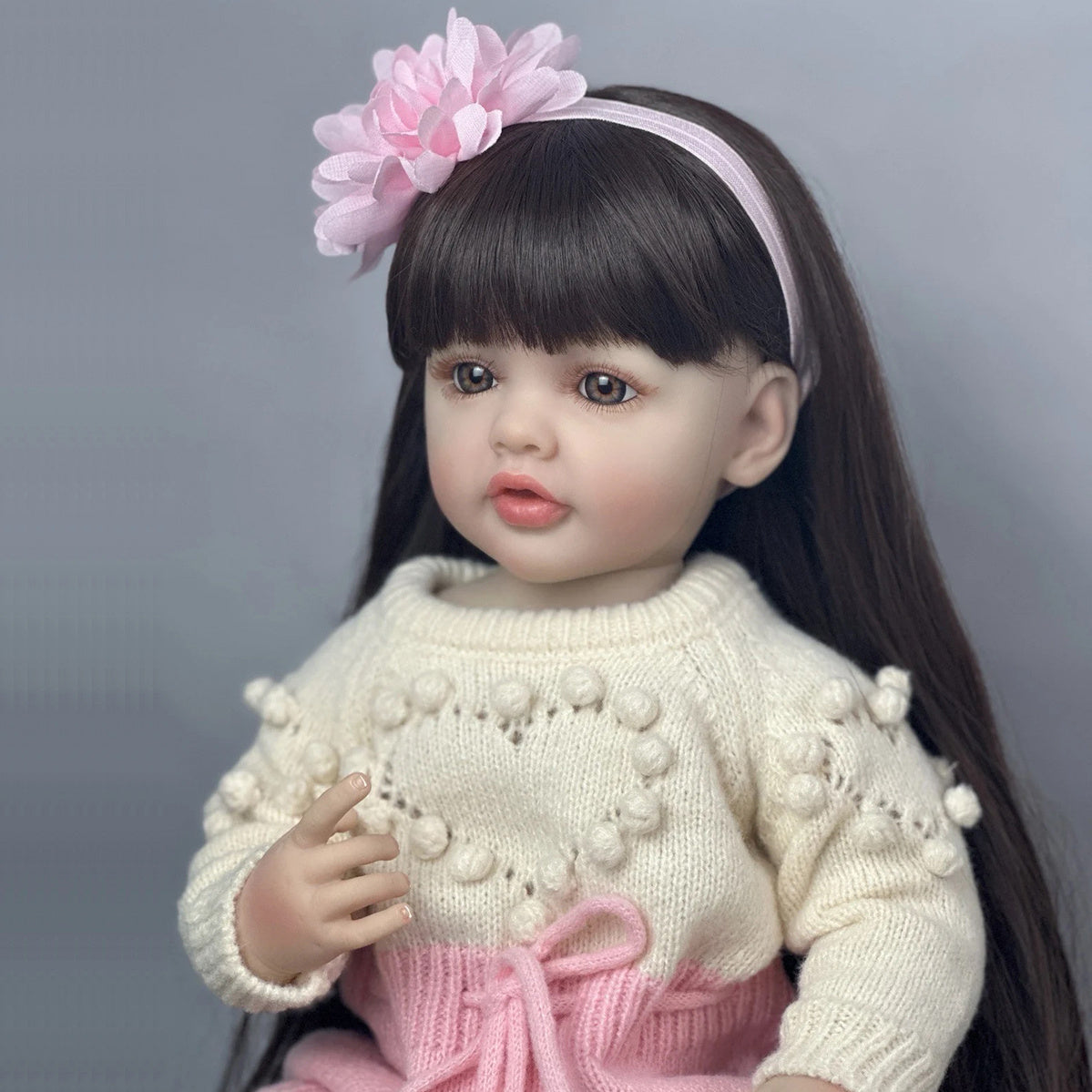 55cm Open Eyes Long Brown Hair Betty Reborn Doll Girl