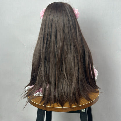 55cm Open Eyes Long Brown Hair Betty Reborn Doll Girl In Pink Dress