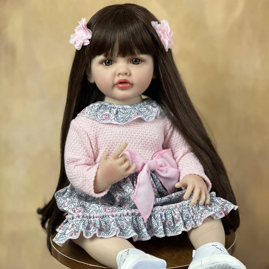 55cm Open Eyes Long Brown Hair Reborn Doll Girl Betty