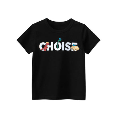 Solid Color Dinosaur Letter Round Neck Short Sleeve T-Shirt