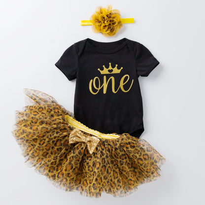 Cute cartoon letters Print jumpsuit leopard skirt 3-piece set for 22-24 Inches Dolls