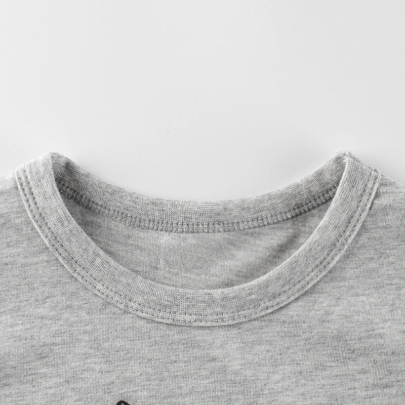 Gray Cartoon Rabbit Crew Neck Short Sleeve T-Shirt