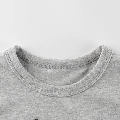 Gray Cartoon Rabbit Crew Neck Short Sleeve T-Shirt