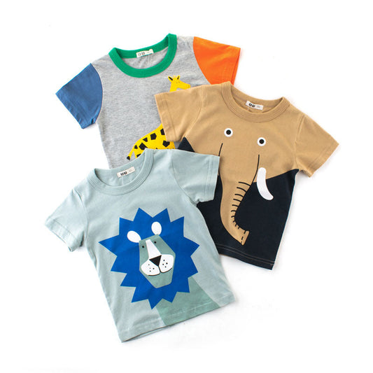 Animal Print Color Block Crew Neck Short Sleeve T-Shirt