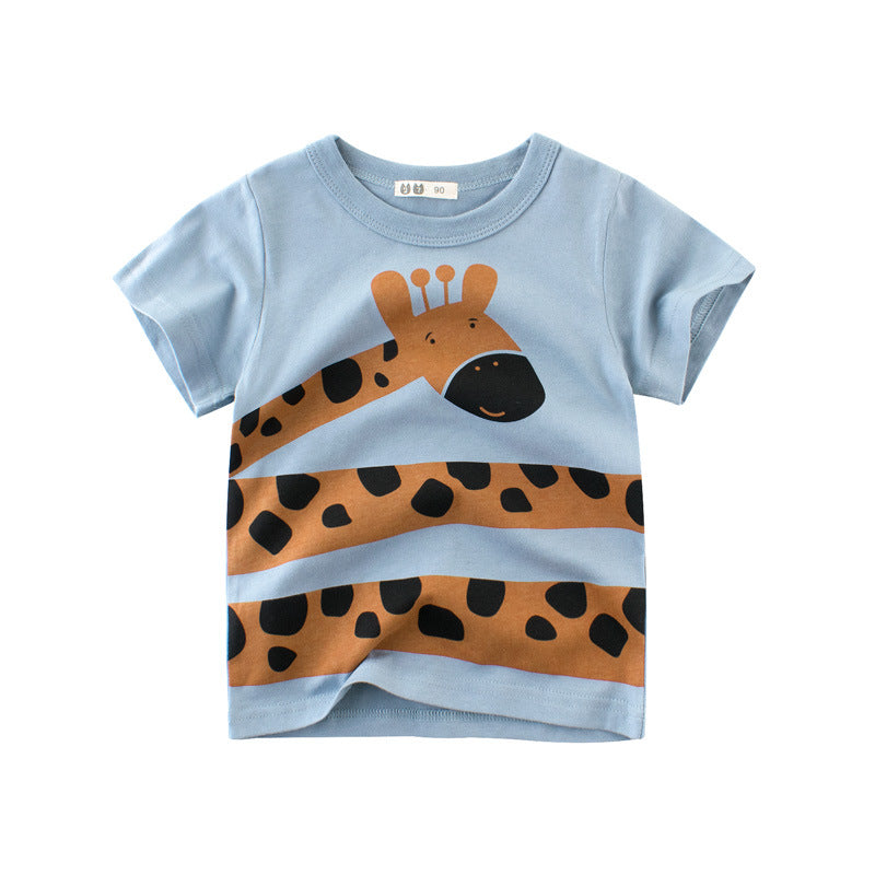 Cartoon Animal Round Neck Short Sleeve T-Shirt