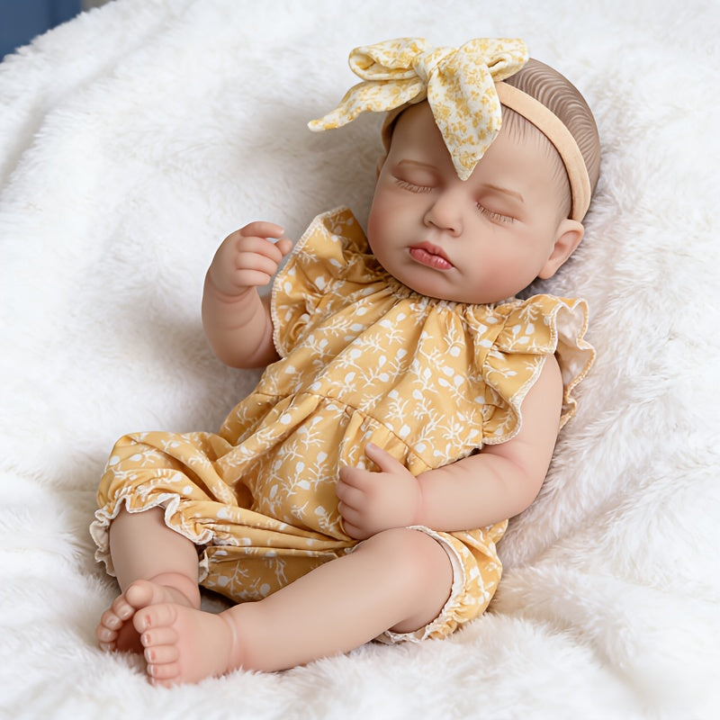 20 Inches Soft Touch Sleeping Loulou Reborn Baby Girl In yellow floral clothes