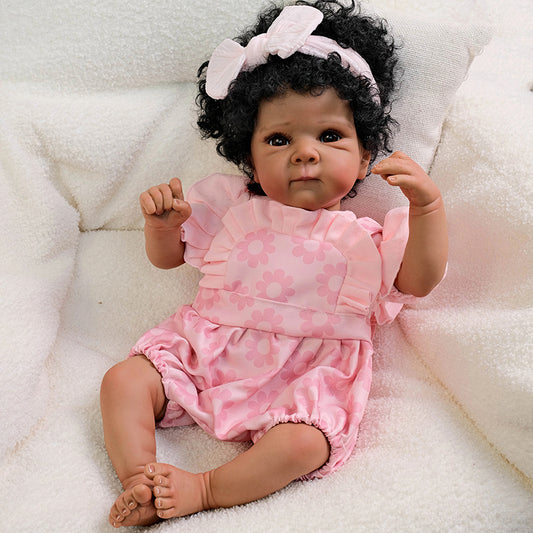 18 Inches Open Eyes Curly Hair Dark Skin Reborn Baby Girl-Bettie