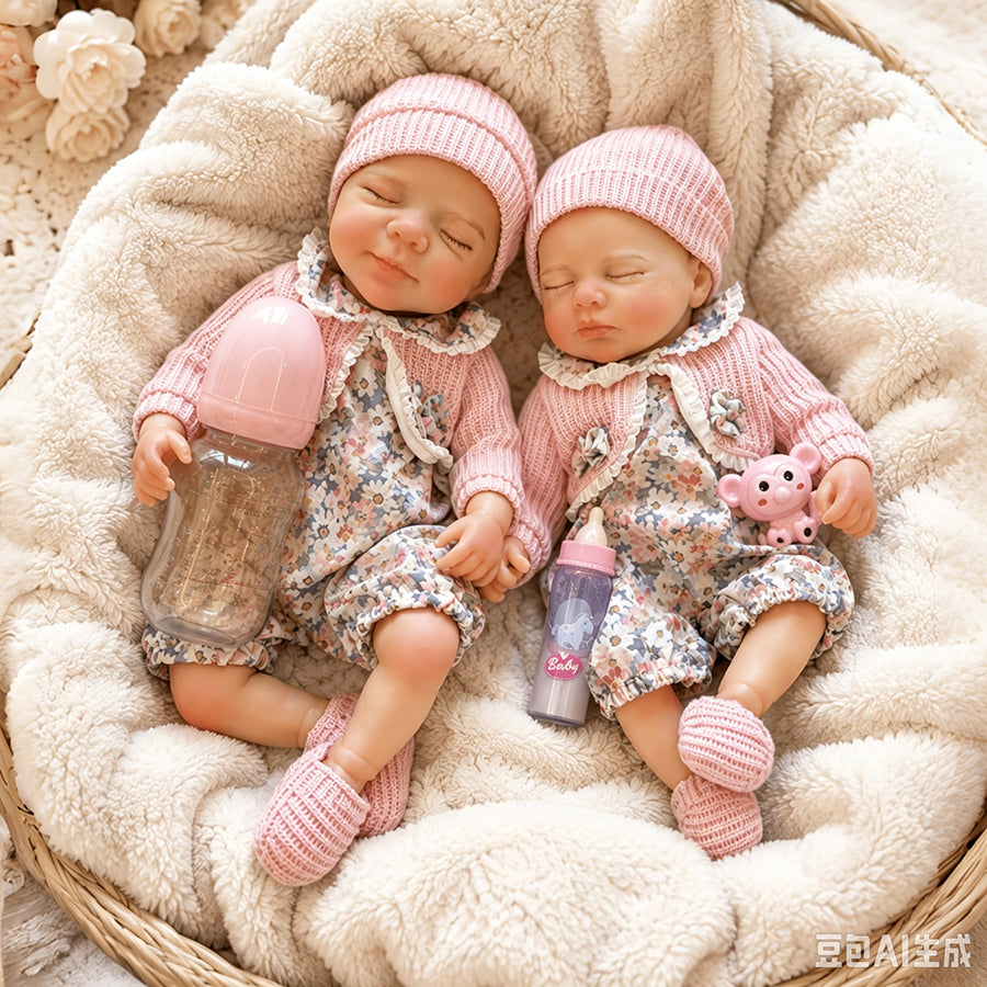 30cm Full Silicone Closed Eyes Reborn Twin Sisters- Pascale and Loulou