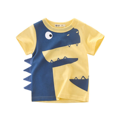Cartoon Dinosaur Pattern Round Neck Short Sleeve T-Shirt