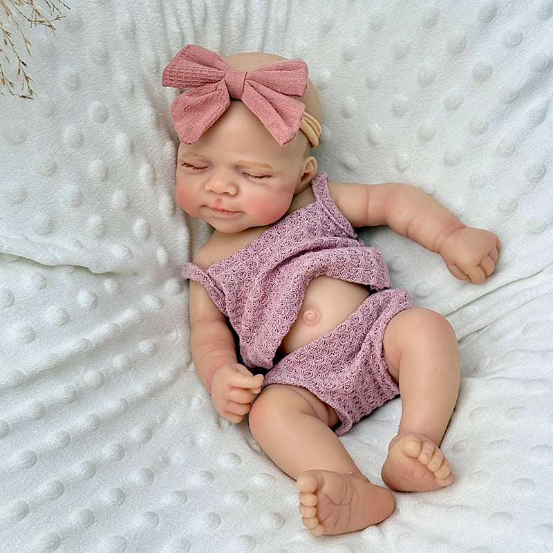 30cm Lifelike Full Silicone Closed Eyes Pascale Reborn Baby Girl in Purple Outfits