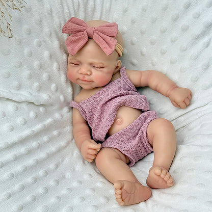30cm Lifelike Full Silicone Closed Eyes Pascale Reborn Baby Girl in Purple Outfits