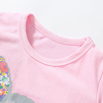 Kids Cotton Round Neck T-Shirt with Cotton Bunny Print
