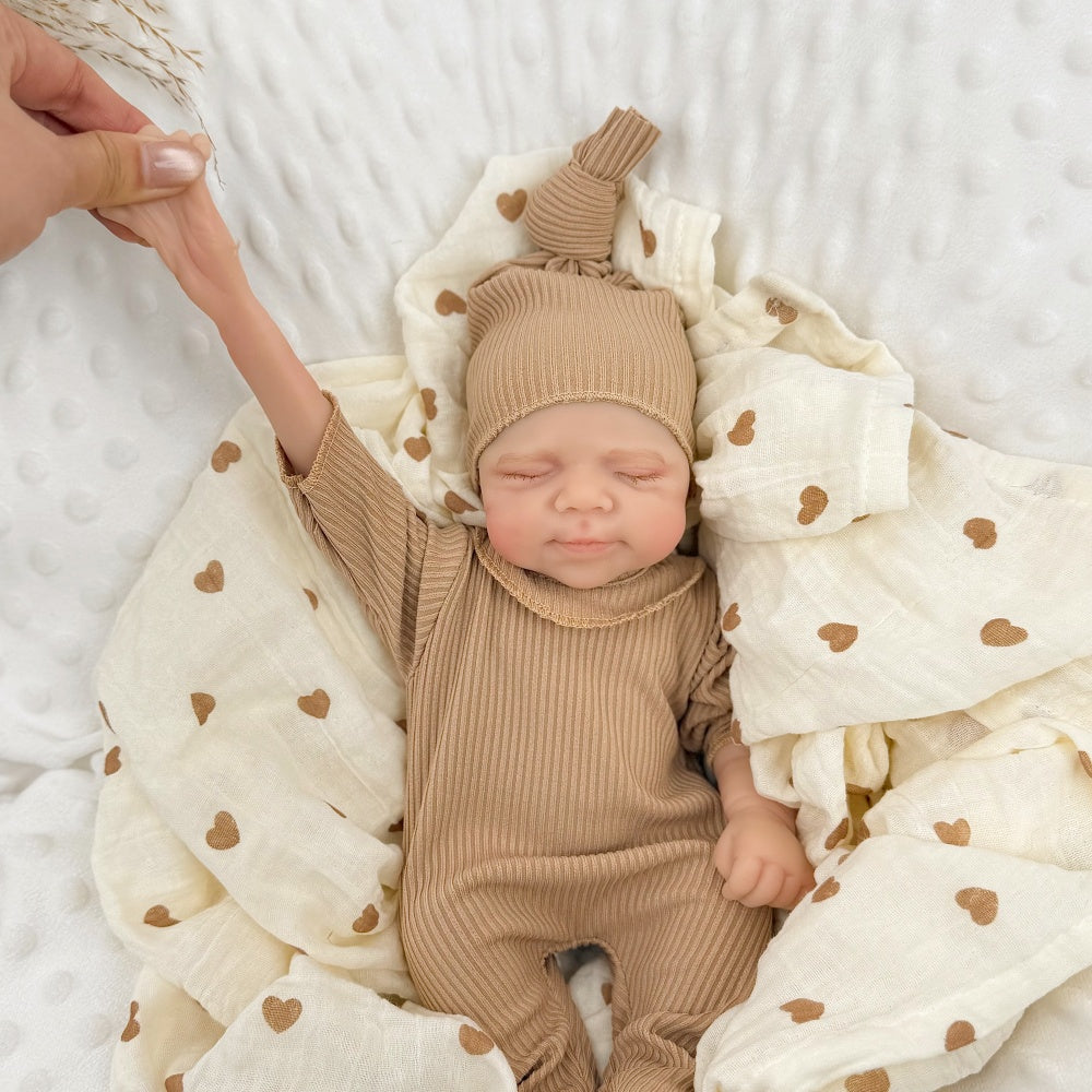 30cm Full Silicone Asleep Pascale Reborn Doll Girl In Brown Outfits