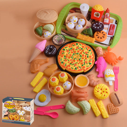Children's Play House Simulation Kitchen Toys Chinese and Western Food 58 Piece Set