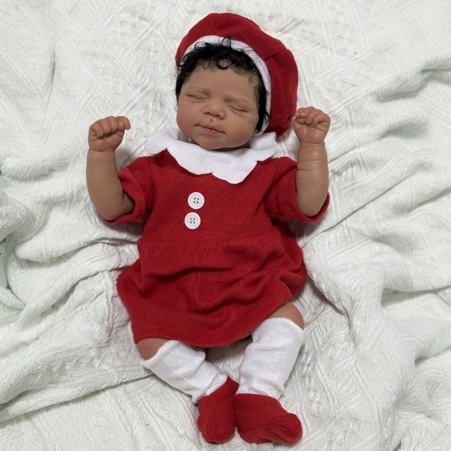 19 Inches Lifelike Closed Eyes Dark Skin Reborn Doll In Christmas Clothes-Pascale