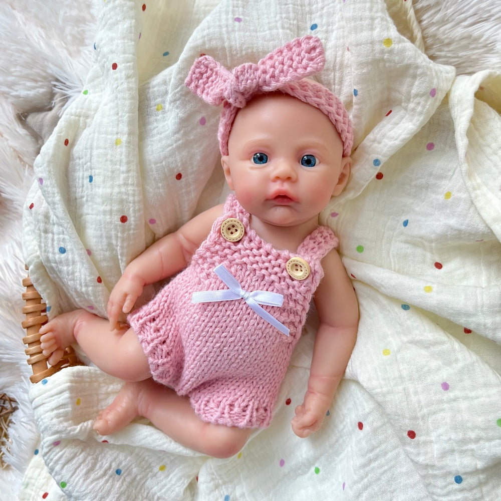 30cm Full Silicone Meadow Reborn Baby Girl in Pink Knit overalls