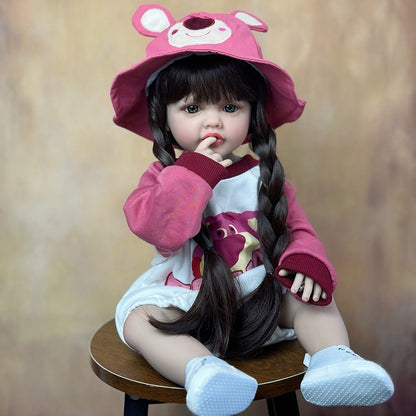 55cm Open Eyes Long Hair Reborn Baby Girl In Strawberry Bear Clothes Set-Betty