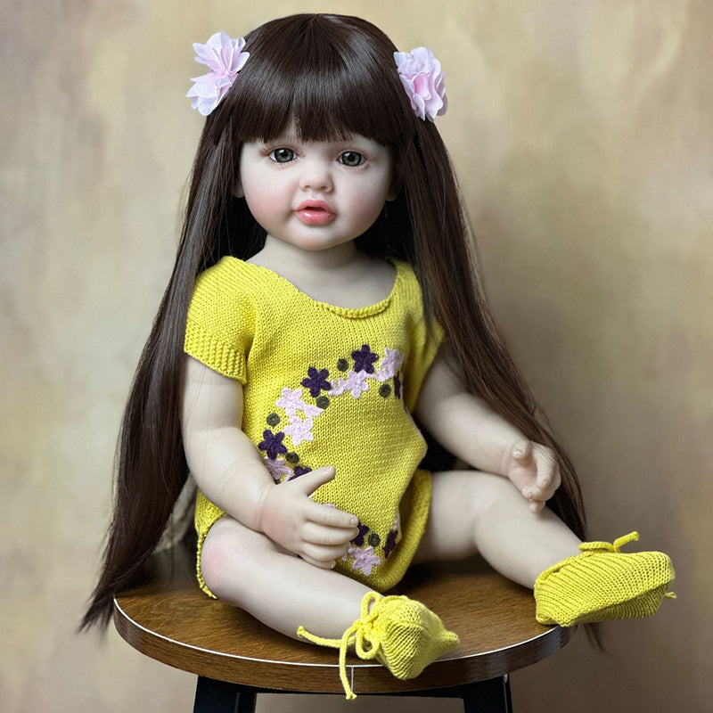55cm Long Hair Reborn Baby Girl In Yellow Clothes-Betty
