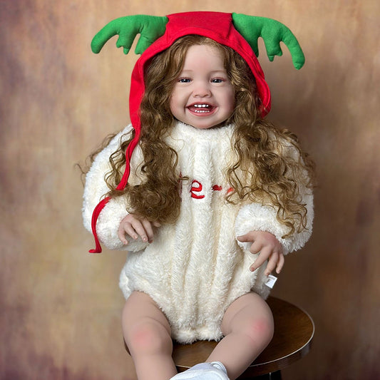 60Cm Long Hair Smile Reborn Doll With Cloth Body - Mila