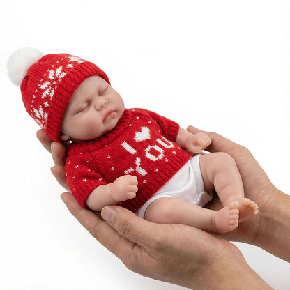 30cm Full Silicone Closed Eyes Reborn Doll Girl Pickle in Red Sweater