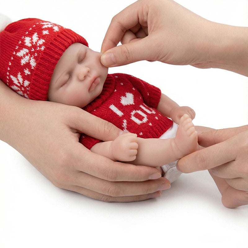 30cm Full Silicone Closed Eyes Reborn Doll Girl Pickle in Red Sweater