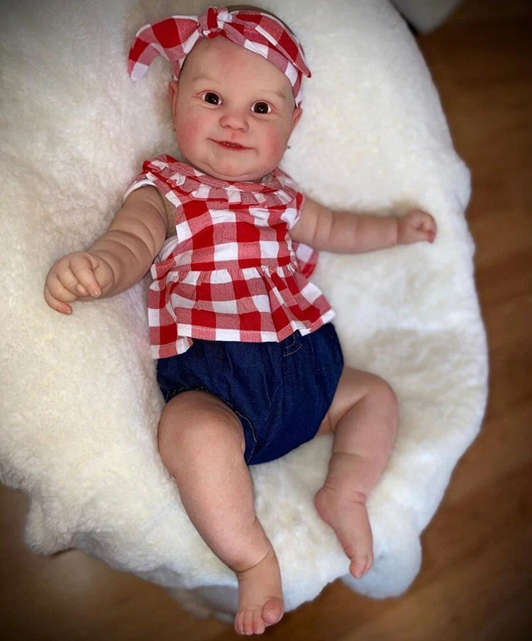 60cm Soft Body Open Eyes Reborn Doll in Red Plaid Clothes- Maddie