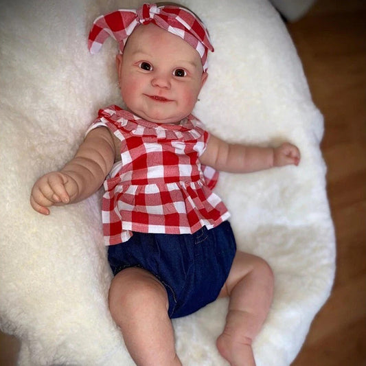 60cm Soft Body Open Eyes Reborn Doll in Red Plaid Clothes- Maddie