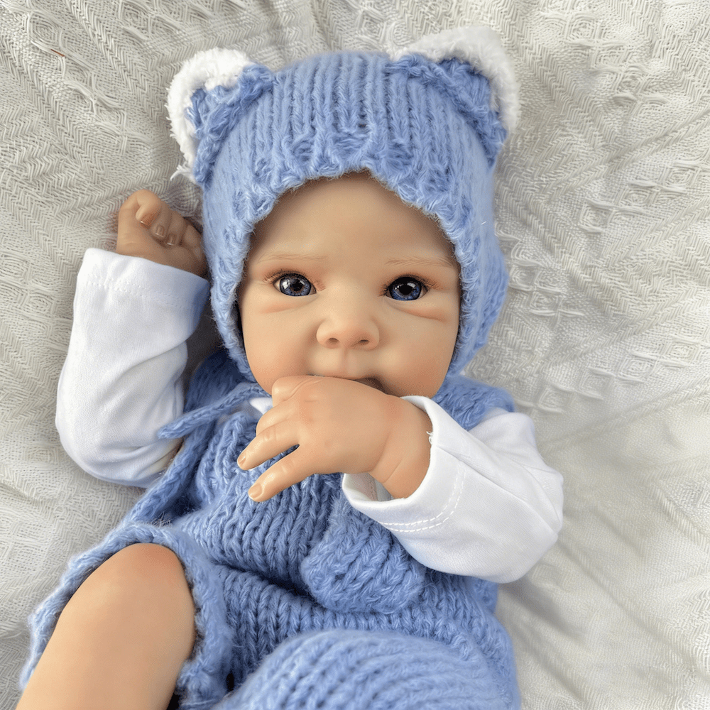 18 Inches Blue Eyes Bettie Reborn Baby Girl In Blue Knitted Bodysuit